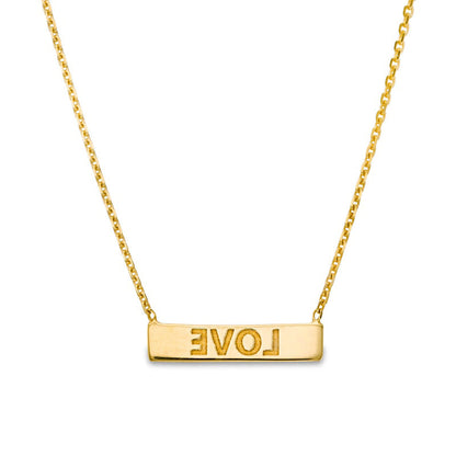 Etched LOVE" Horizontal Bar Necklace in 14K Gold"