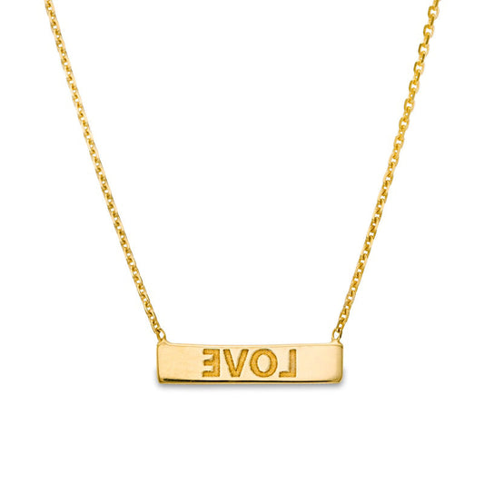 Etched LOVE" Horizontal Bar Necklace in 14K Gold"