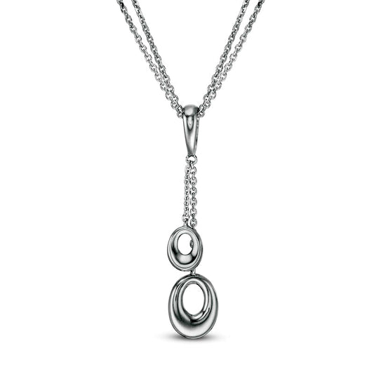 Double Oval Drop Pendant in Sterling Silver - 17
