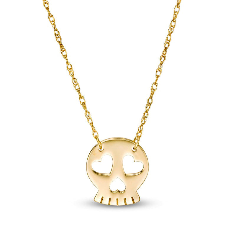 Mini Skull with Heart Eyes Necklace in 14K Gold