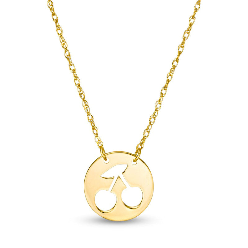 Mini Cut-Out Cherries Disc Necklace in 14K Gold
