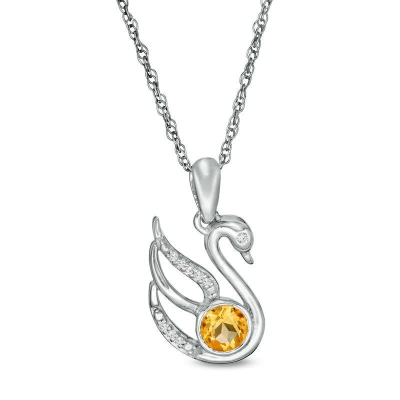 4.0mm Citrine and Natural Diamond Accent Swan Pendant in Sterling Silver