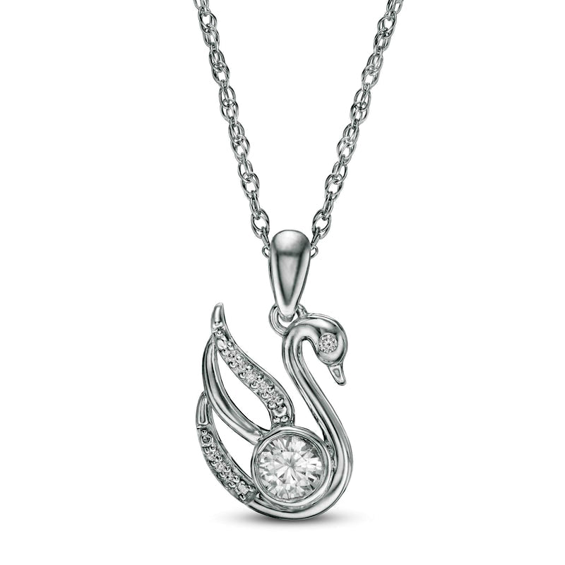 4.0mm Lab-Created White Sapphire and Diamond Accent Swan Pendant in Sterling Silver