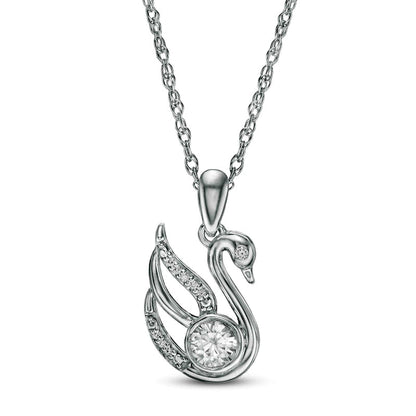 4.0mm Lab-Created White Sapphire and Diamond Accent Swan Pendant in Sterling Silver
