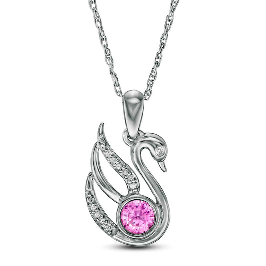 4.0mm Lab-Created Pink Sapphire and Diamond Accent Swan Pendant in Sterling Silver