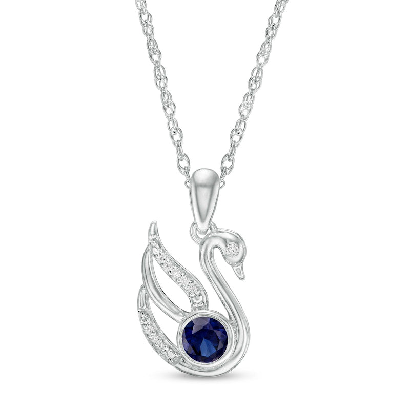 4.0mm Lab-Created Blue Sapphire and Diamond Accent Swan Pendant in Sterling Silver