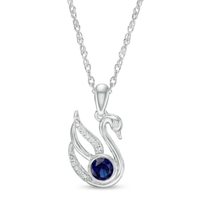4.0mm Lab-Created Blue Sapphire and Diamond Accent Swan Pendant in Sterling Silver