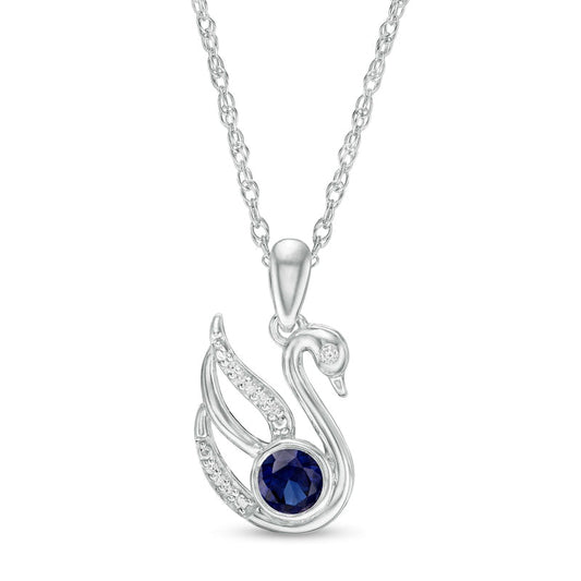 4.0mm Lab-Created Blue Sapphire and Diamond Accent Swan Pendant in Sterling Silver