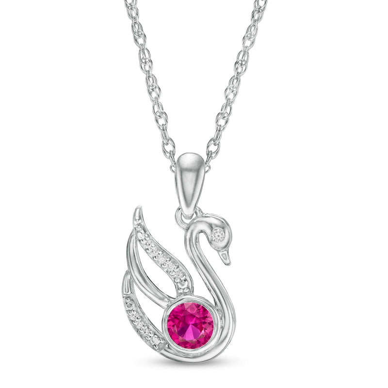 4.0mm Lab-Created Ruby and Diamond Accent Swan Pendant in Sterling Silver