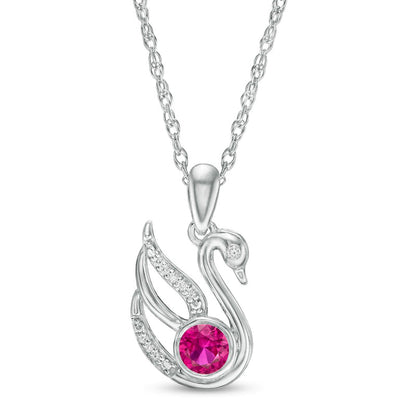 4.0mm Lab-Created Ruby and Diamond Accent Swan Pendant in Sterling Silver