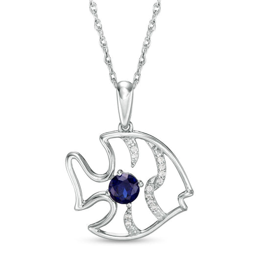 4.0mm Lab-Created Blue Sapphire and Diamond Accent Angel Fish Pendant in Sterling Silver