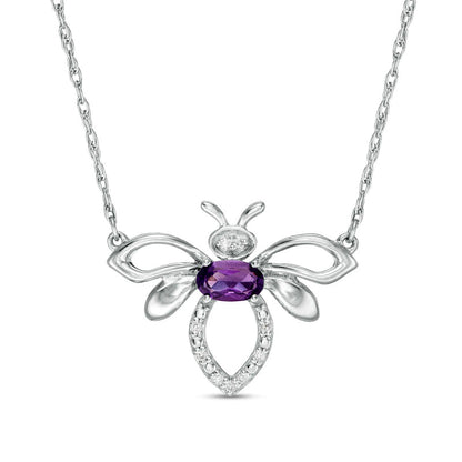 Oval Amethyst and Natural Diamond Accent Bumblebee Necklace in Sterling Silver