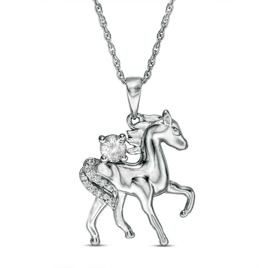 Lab-Created White Sapphire and Diamond Accent Prancing Horse Pendant in Sterling Silver