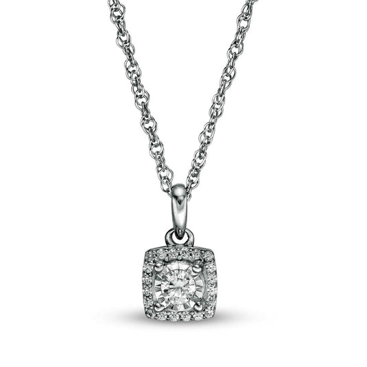 0.13 CT. T.W. Natural Diamond Square Frame Pendant in 10K White Gold