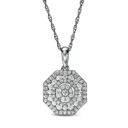 0.5 CT. T.W. Composite Natural Diamond Ornate Octagon Frame Pendant in 10K White Gold