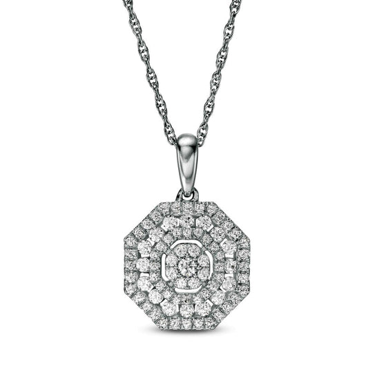 0.5 CT. T.W. Composite Natural Diamond Ornate Octagon Frame Pendant in 10K White Gold