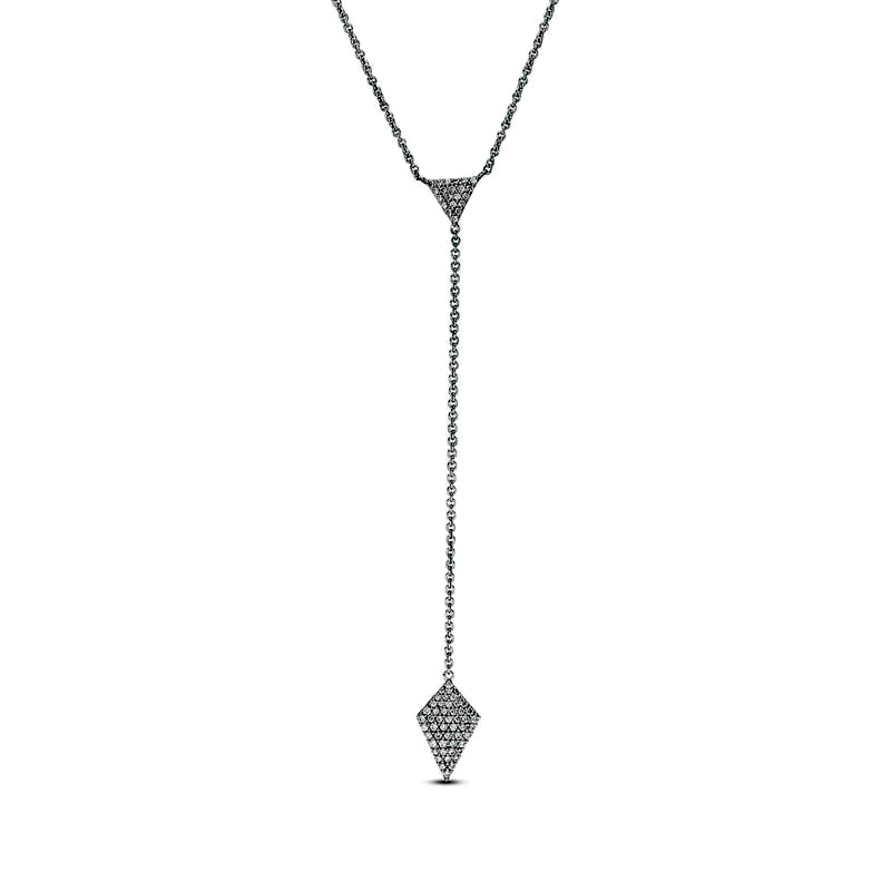 0.25 CT. T.W. Natural Diamond Geometric Y" Necklace in 10K White Gold"