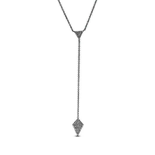 0.25 CT. T.W. Natural Diamond Geometric Y" Necklace in 10K White Gold"