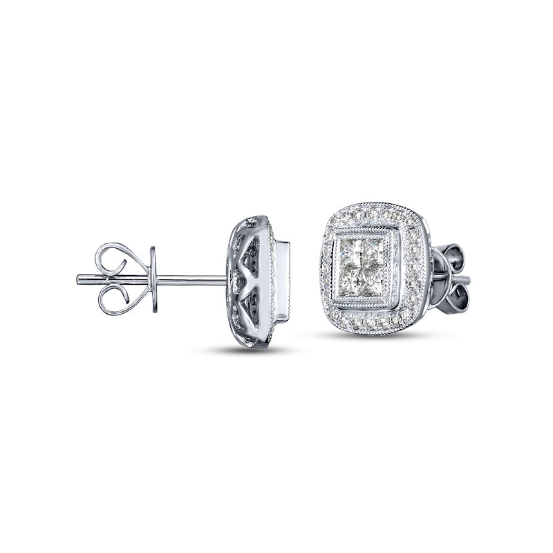0.63 CT. T.W. Princess-Cut Quad Diamond Cushion Frame Stud Earrings in 10K White Gold