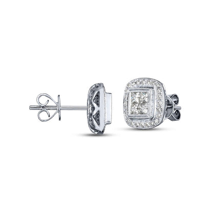 0.63 CT. T.W. Princess-Cut Quad Diamond Cushion Frame Stud Earrings in 10K White Gold