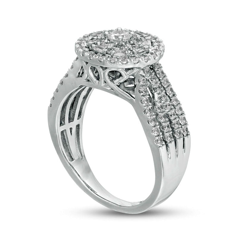 1.0 CT. T.W. Natural Diamond Triple Frame Multi-Row Engagement Ring in Solid 10K White Gold