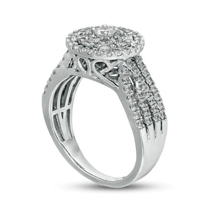 1.0 CT. T.W. Natural Diamond Triple Frame Multi-Row Engagement Ring in Solid 10K White Gold