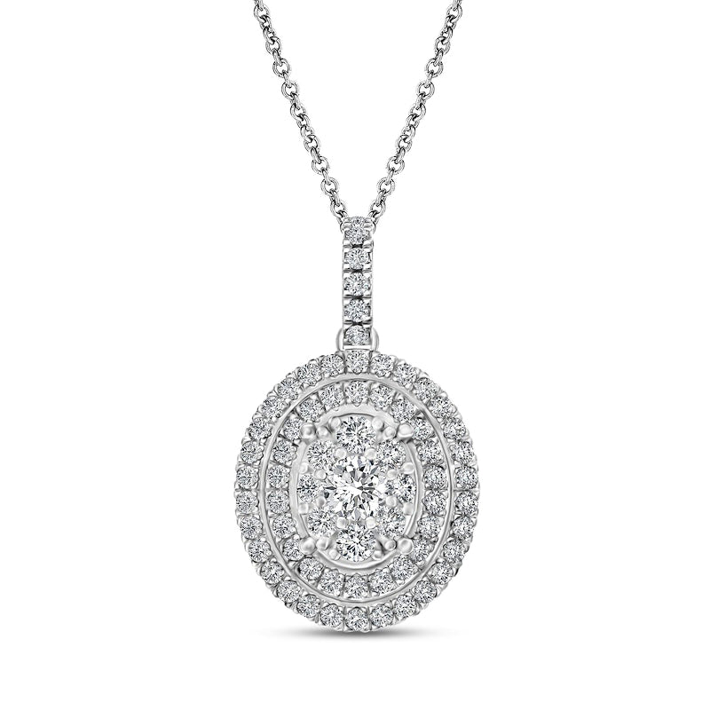 1 CT. T.W. Composite Oval Natural Diamond Double Frame Pendant in 10K White Gold
