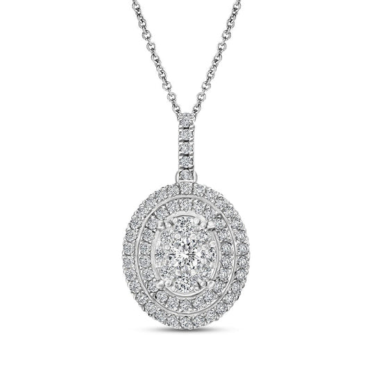 1 CT. T.W. Composite Oval Natural Diamond Double Frame Pendant in 10K White Gold