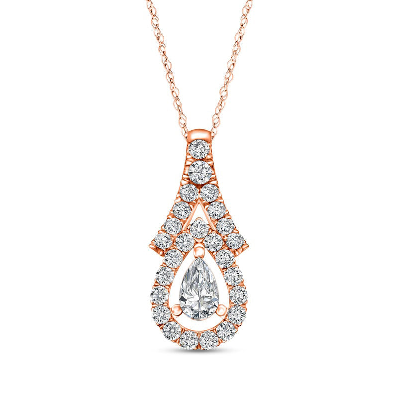 0.2 CT. T.W. Pear-Shaped Natural Diamond Frame Chevron Pendant in 10K Rose Gold