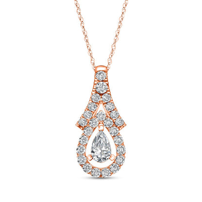 0.2 CT. T.W. Pear-Shaped Natural Diamond Frame Chevron Pendant in 10K Rose Gold