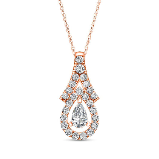 0.2 CT. T.W. Pear-Shaped Natural Diamond Frame Chevron Pendant in 10K Rose Gold