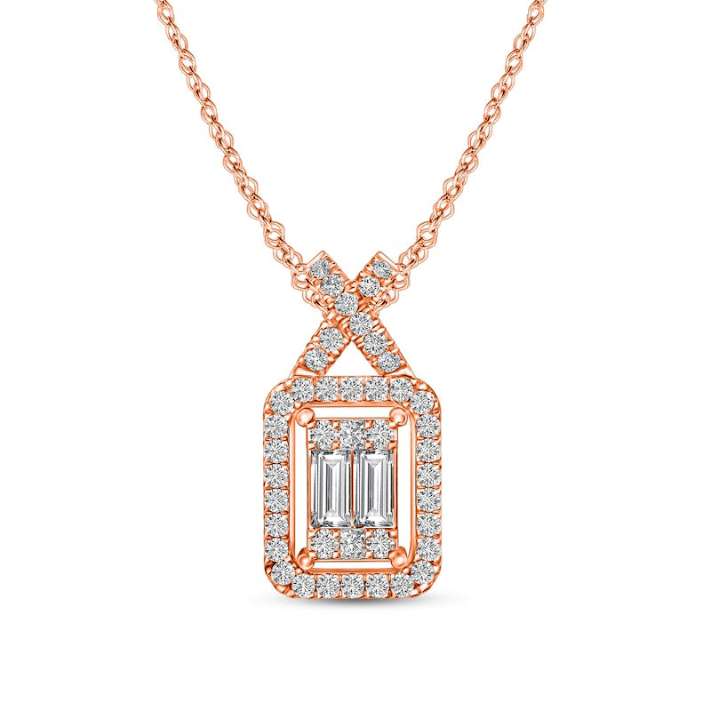 0.2 CT. T.W. Composite Natural Diamond Elongated Cushion Frame with X" Pendant in 10K Rose Gold"