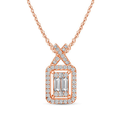 0.2 CT. T.W. Composite Natural Diamond Elongated Cushion Frame with X" Pendant in 10K Rose Gold"