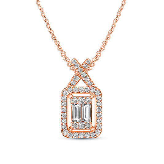 0.2 CT. T.W. Composite Natural Diamond Elongated Cushion Frame with X" Pendant in 10K Rose Gold"