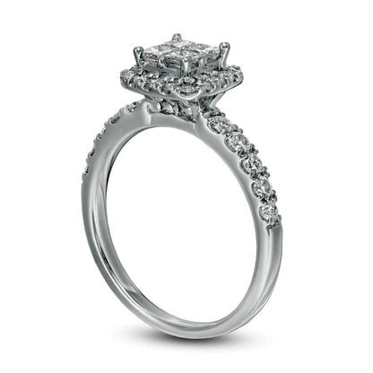 1.0 CT. T.W. Quad Princess-Cut Natural Diamond Frame Engagement Ring in Solid 14K White Gold