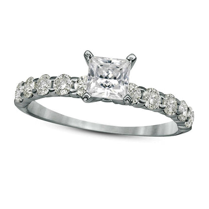 1.0 CT. T.W. Princess-Cut Natural Diamond High Profile Engagement Ring in Solid 14K White Gold