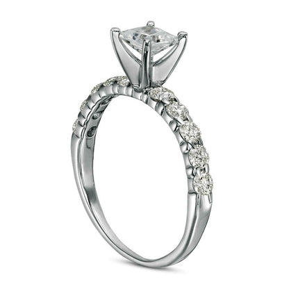 1.0 CT. T.W. Princess-Cut Natural Diamond High Profile Engagement Ring in Solid 14K White Gold