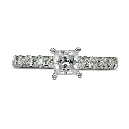 1.0 CT. T.W. Princess-Cut Natural Diamond High Profile Engagement Ring in Solid 14K White Gold
