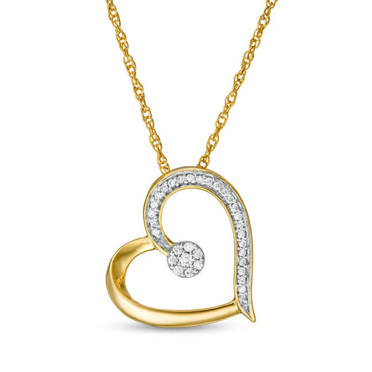 0.13 CT. T.W. Natural Diamond Tilted Heart Pendant in Sterling Silver with 14K Gold Plate