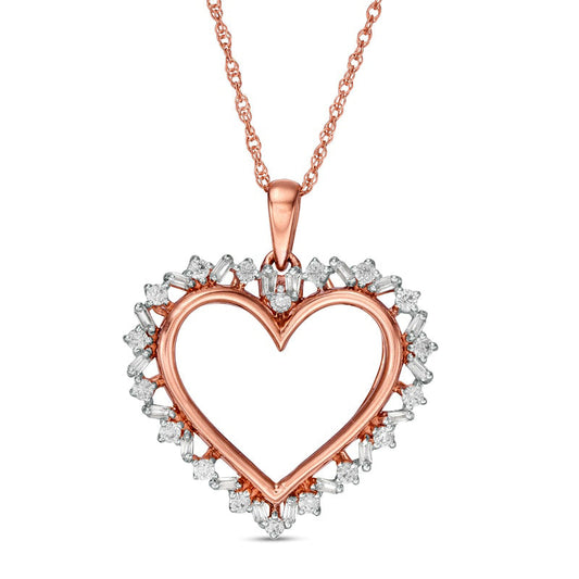 0.25 CT. T.W. Natural Diamond Sunburst Heart Pendant in 10K Rose Gold