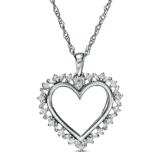 0.25 CT. T.W. Natural Diamond Sunburst Heart Pendant in 10K White Gold