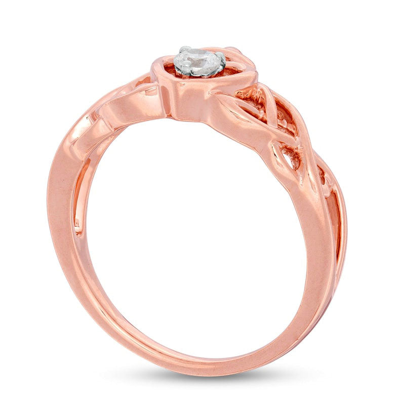 0.10 CT. Natural Clarity Enhanced Diamond Solitaire Heart Crown Celtic Scroll Ring in Solid 10K Rose Gold