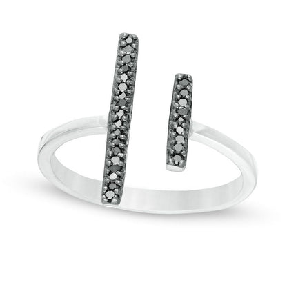 0.10 CT. T.W. Enhanced Black Natural Diamond Double Bar Open Ring in Sterling Silver