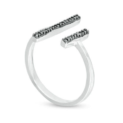 0.10 CT. T.W. Enhanced Black Natural Diamond Double Bar Open Ring in Sterling Silver