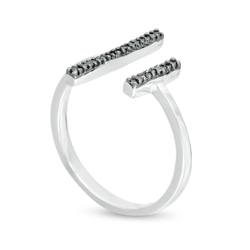 0.10 CT. T.W. Enhanced Black Natural Diamond Double Bar Open Ring in Sterling Silver