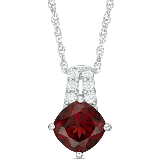 7.0mm Cushion-Cut Garnet and Lab-Created White Sapphire Pendant in Sterling Silver