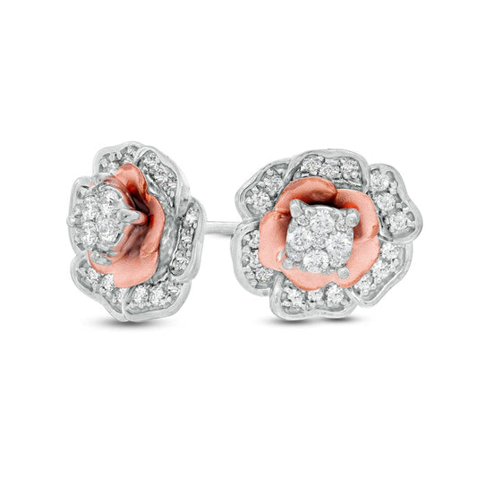 0.5 CT. T.W. Composite Diamond Frame Blooming Flower Stud Earrings in 10K Two-Tone Gold