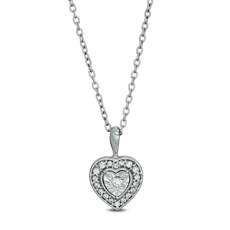 0.13 CT. T.W. Natural Diamond Frame Heart Pendant in Sterling Silver