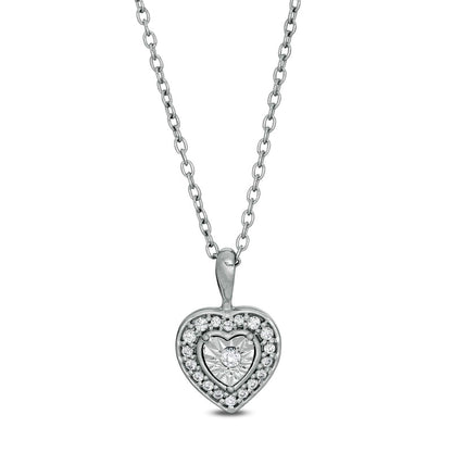 0.13 CT. T.W. Natural Diamond Frame Heart Pendant in Sterling Silver