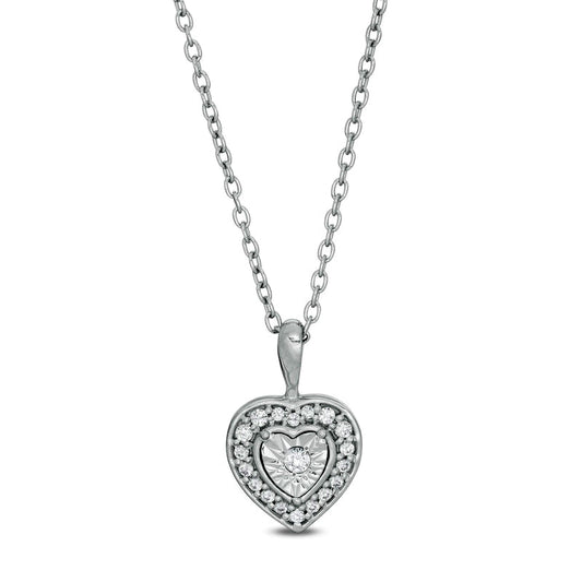 0.13 CT. T.W. Natural Diamond Frame Heart Pendant in Sterling Silver